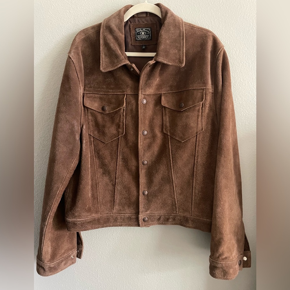 Lucky Brand Dungarees America 100% Leather Chocolate Suede Trucker Jacket Large